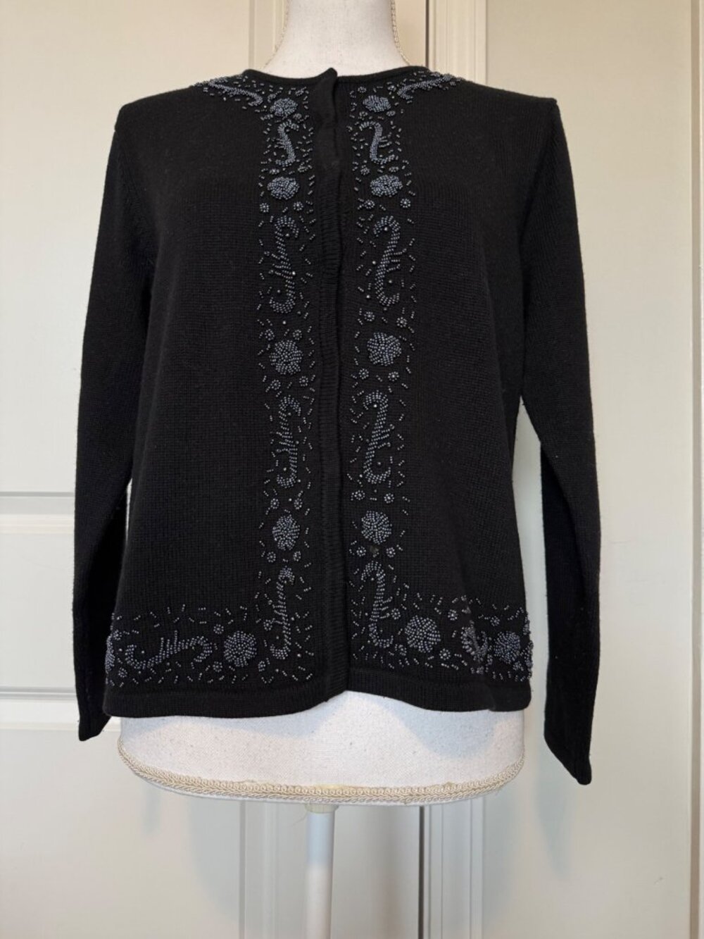 Talbots Petites Beaded Snap Cardigan Sweater Silk Cashmere Blend Size M Vintage